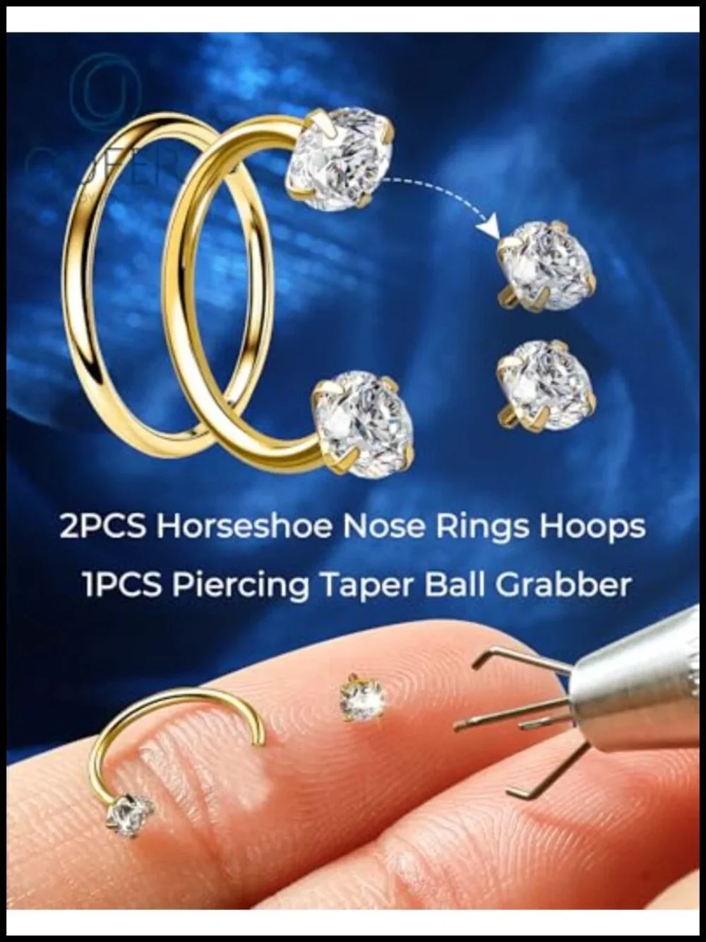 20G Nose Rings Hoops Set - 316L Surgical Steel Horseshoe & Hinged Segment